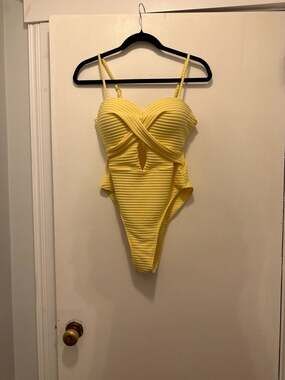 The Bikini Lab Sand Dunes Marigold Yellow Ribbed Cutout One Piece Swimsuit